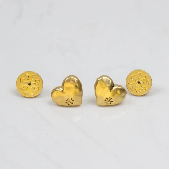 Tory Burch Heart Stud Earrings Vintage Gold - Picture 5 of 7